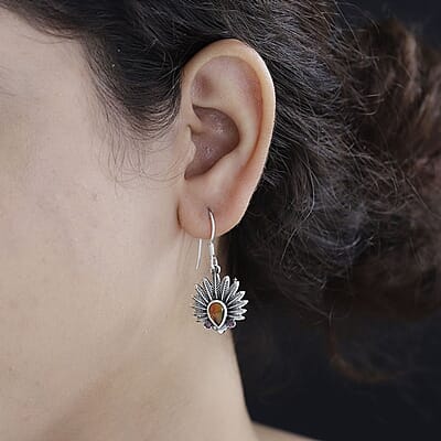Artisan Crafted Canadian Ammolite and Orissa Rhodolite Garnet Native American Head Earrings in Black Oxidized Sterling Silver 0.25 ctw