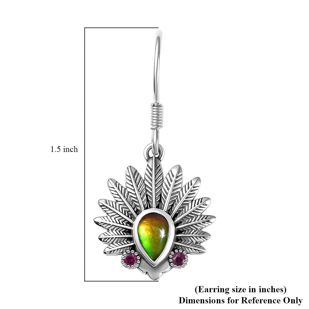 Artisan Crafted Canadian Ammolite and Orissa Rhodolite Garnet Native American Head Earrings in Black Oxidized Sterling Silver 0.25 ctw