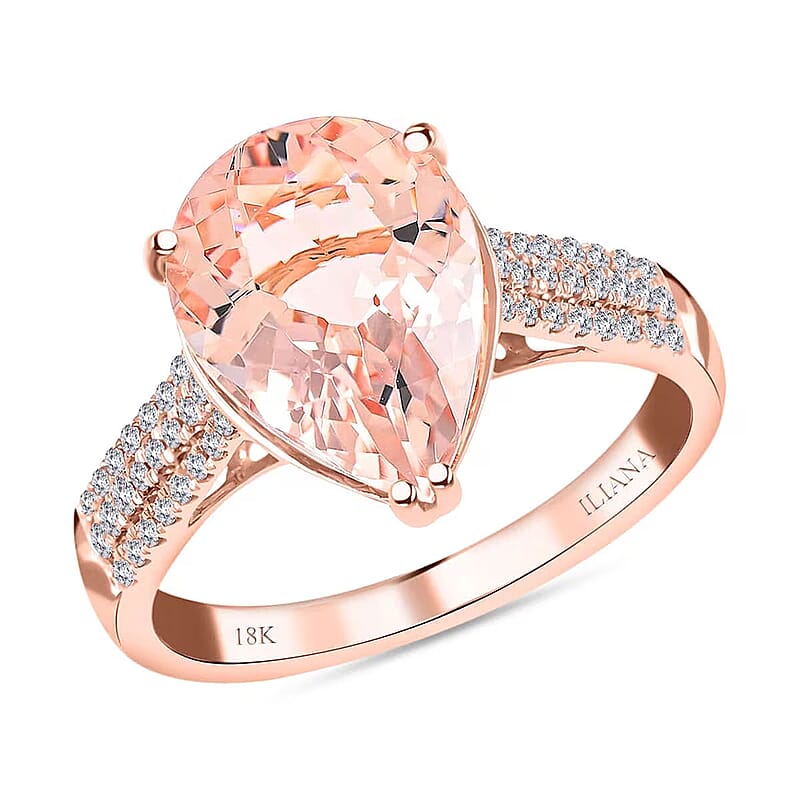 Certified and Appraised Iliana AAA Marropino Morganite and G-H SI Diamond 3.80 ctw Ring in 18K Rose Gold (Size 10.5)