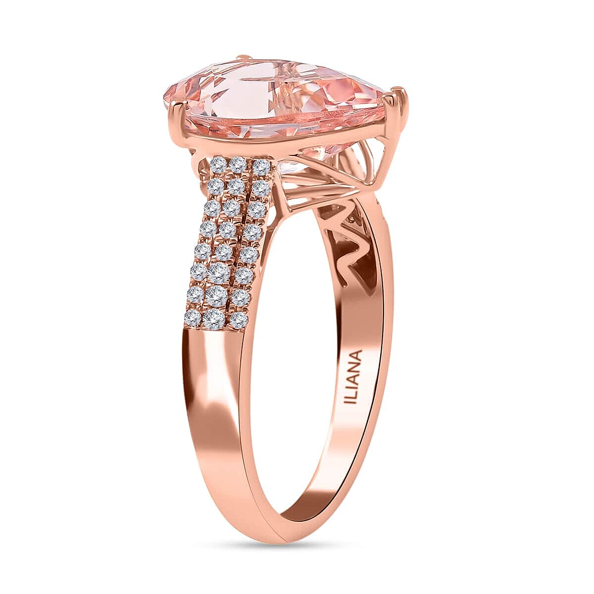 Certified and Appraised Iliana AAA Marropino Morganite and G-H SI Diamond 3.80 ctw Ring in 18K Rose Gold (Size 11.0) image number 3