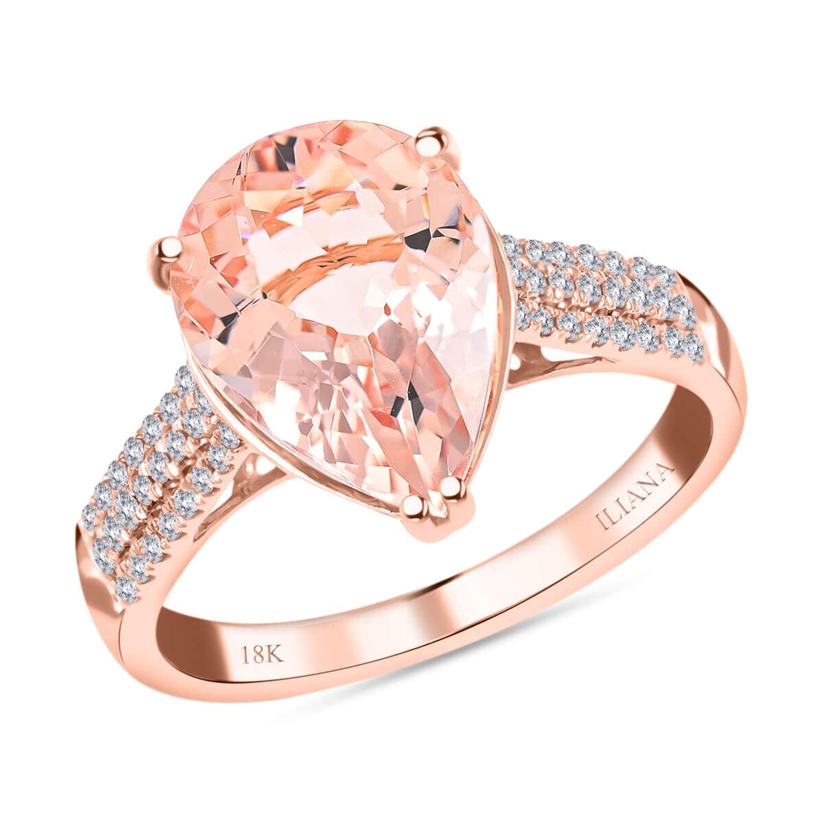 Certified and Appraised Iliana AAA Marropino Morganite and G-H SI Diamond 3.80 ctw Ring in 18K Rose Gold (Size 7.5) image number 0