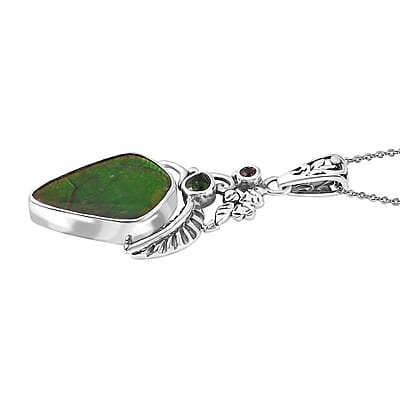 Artisan Crafted Canadian Ammolite and Multi Gemstone Pendant in Black Oxidized Sterling Silver 0.25 ctw
