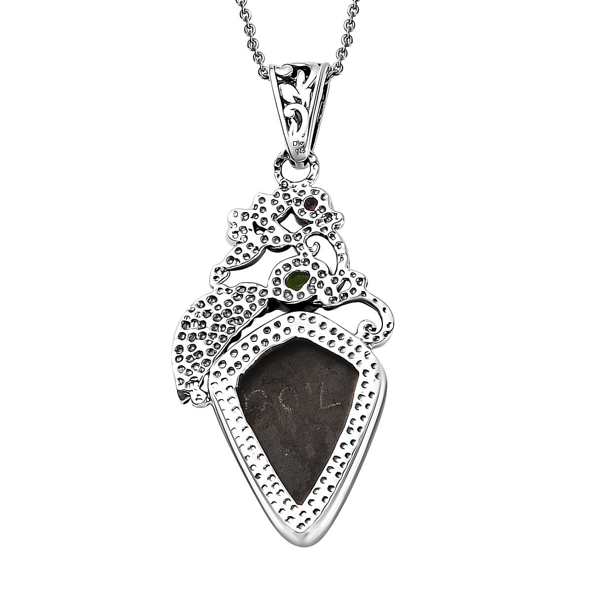 Artisan Crafted Canadian Ammolite and Multi Gemstone Pendant in Black Oxidized Sterling Silver 0.25 ctw