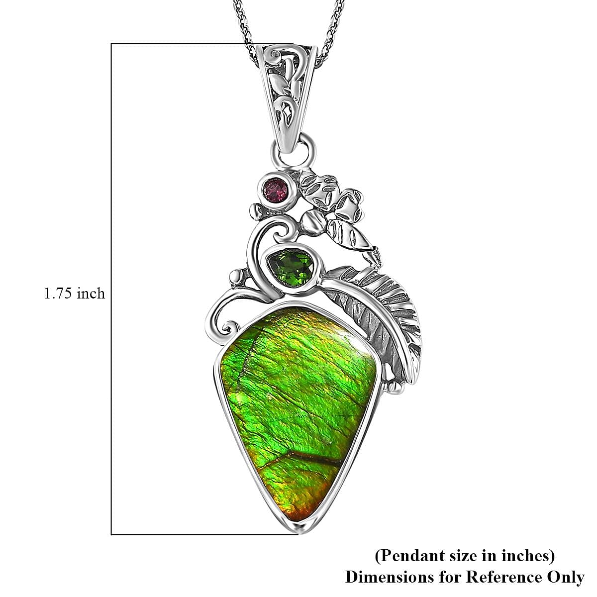 Artisan Crafted Canadian Ammolite and Multi Gemstone Pendant in Black Oxidized Sterling Silver 0.25 ctw