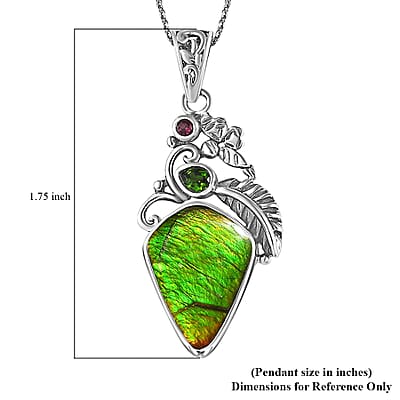 Artisan Crafted Canadian Ammolite and Multi Gemstone Pendant in Black Oxidized Sterling Silver 0.25 ctw