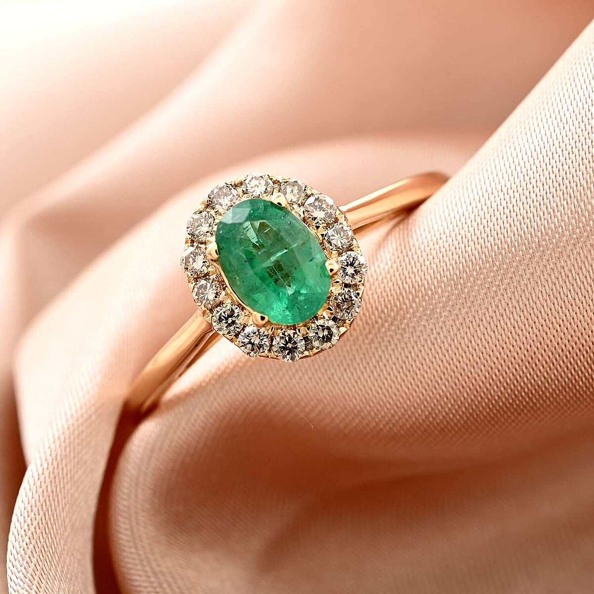 Certified Luxoro 14K Yellow Gold AAA Kagem Zambian Emerald and G-H I2 Diamond Ring (Size 5.0) 1.05 ctw image number 1