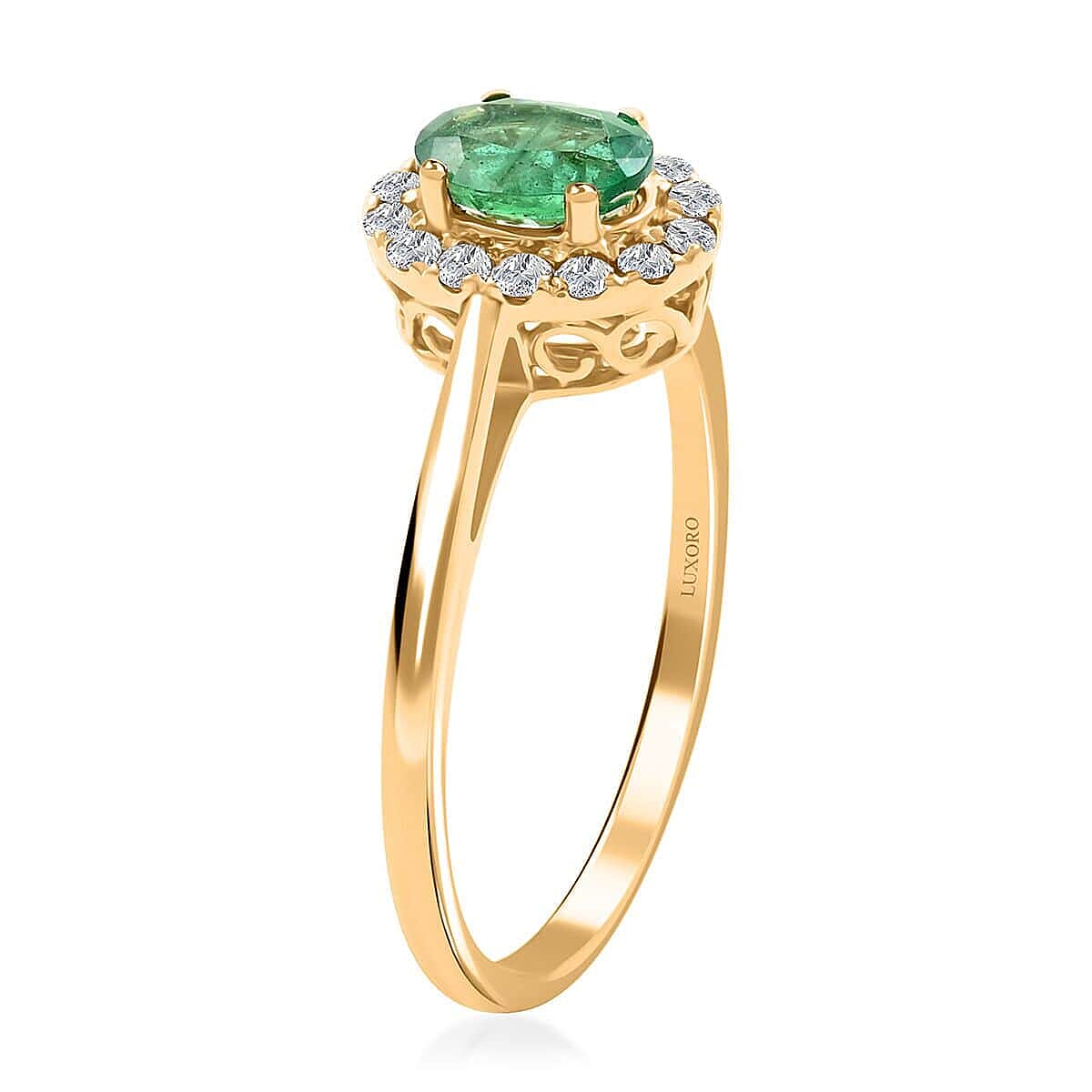 Certified Luxoro 14K Yellow Gold AAA Kagem Zambian Emerald and G-H I2 Diamond Ring (Size 5.0) 1.05 ctw image number 3