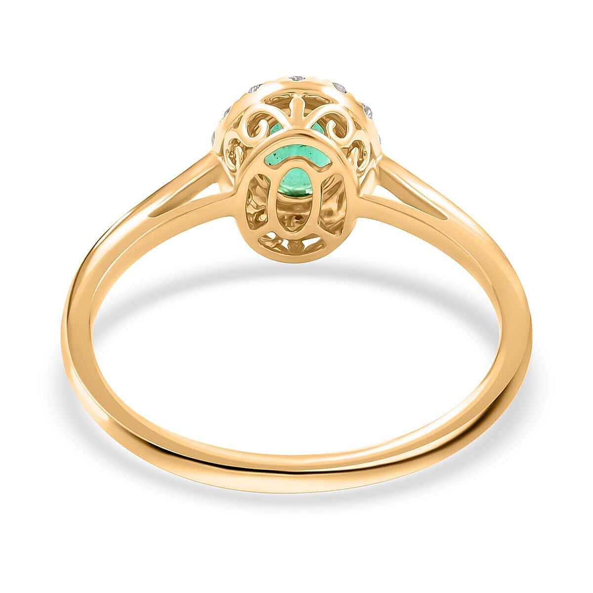 Certified Luxoro 14K Yellow Gold AAA Kagem Zambian Emerald and G-H I2 Diamond Ring (Size 5.0) 1.05 ctw image number 4