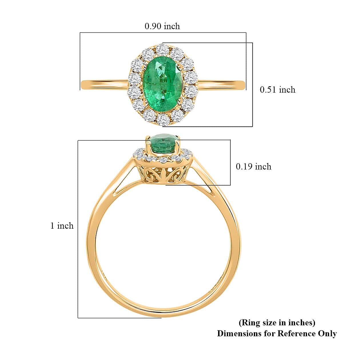Certified Luxoro 14K Yellow Gold AAA Kagem Zambian Emerald and G-H I2 Diamond Ring (Size 5.0) 1.05 ctw image number 5