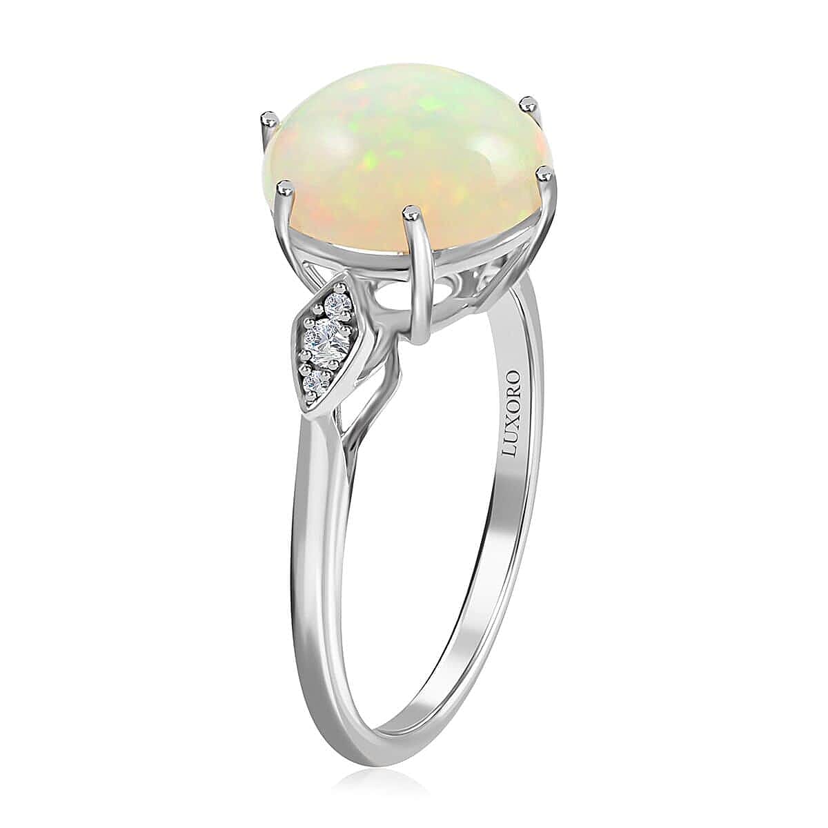 Luxoro 10K White Gold AAA Rainbow Galaxy Ethiopian Welo Opal and G-H I2 Diamond Ring (Size 6.5) 4.40 ctw image number 3
