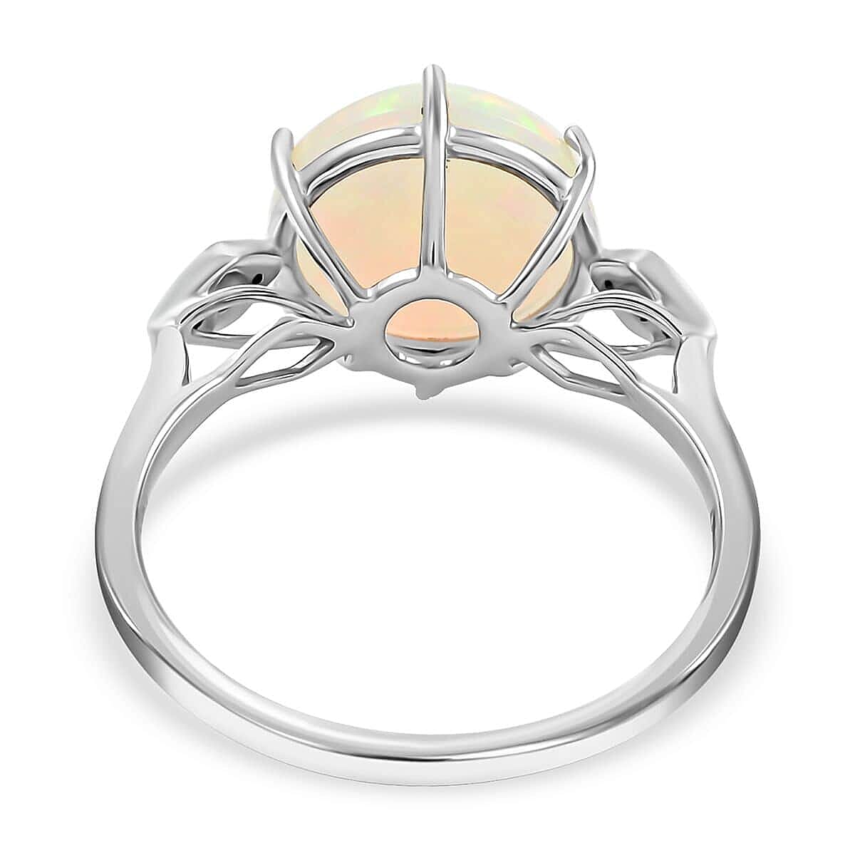 Luxoro 10K White Gold AAA Rainbow Galaxy Ethiopian Welo Opal and G-H I2 Diamond Ring (Size 6.5) 4.40 ctw image number 4