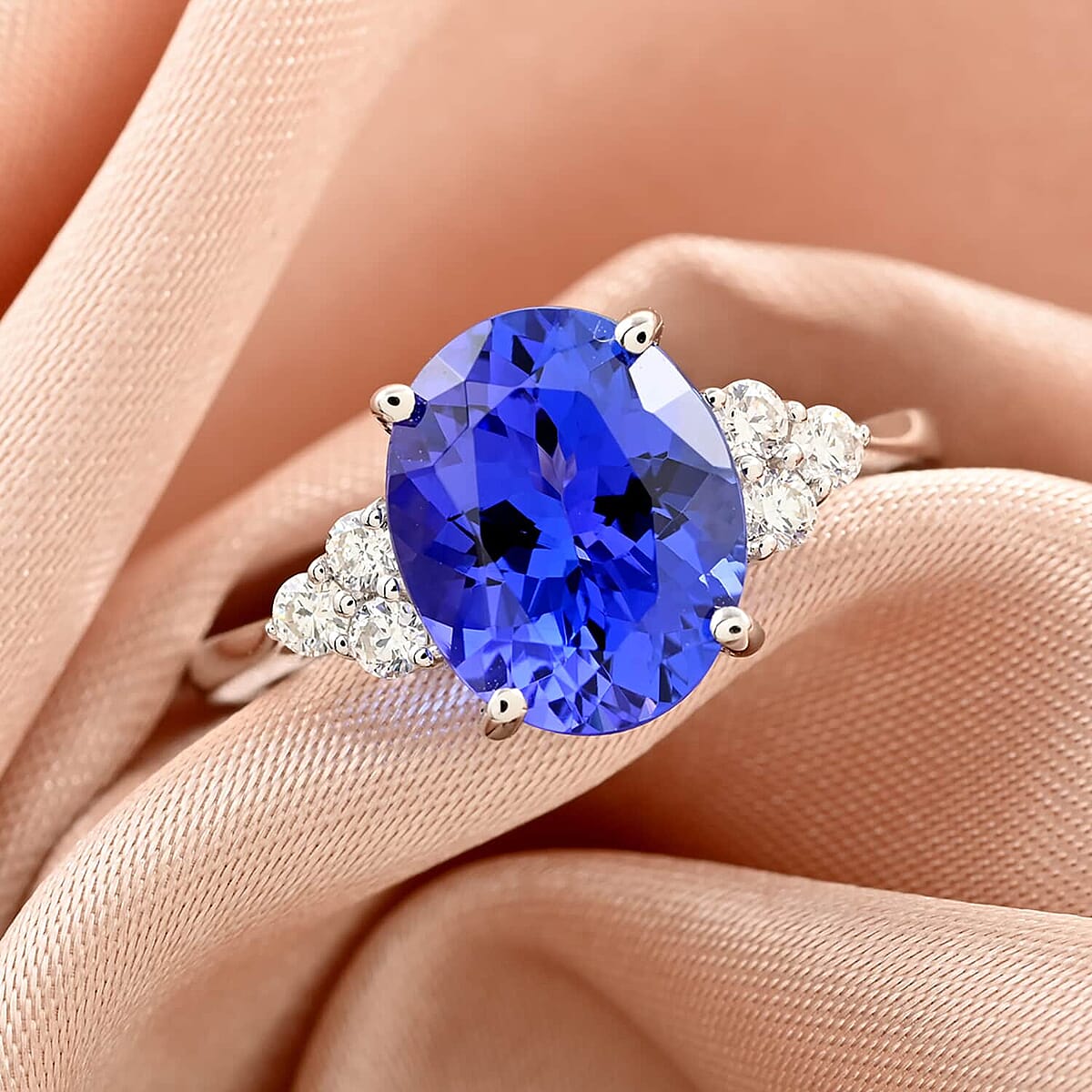 Certified and Appraised Rhapsody 950 Platinum AAAA Tanzanite and E-F VS Diamond Ring, Promise Rings (Size 8.5) 4.40 Grams 3.00 ctw image number 1