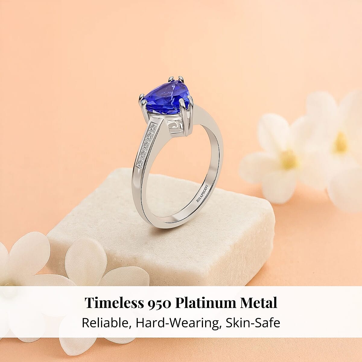 Certified and Appraised Rhapsody 950 Platinum AAAA Tanzanite and E-F VS Diamond Ring (Size 6.5) 5.20 Grams 2.10 ctw image number 2