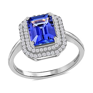 Certified and Appraised Rhapsody 950 Platinum AAAA Tanzanite and E-F VS Diamond Double Halo Ring (Size 8.5) 6.15 Grams 3.00 ctw