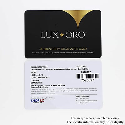 Certified and Appraised Luxoro 14K Rose Gold AAA Marropino Morganit and G-H I2 Diamond Ring (Size 5.0) 2.15 ctw