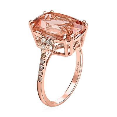 Certified & Appraised Luxoro 14K Rose Gold AAA Marropino Morganite and G-H I2 Diamond Ring (Size 5.0) 6.70 ctw