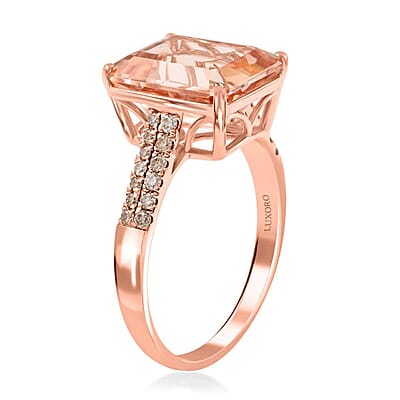 Certified and Appraised Luxoro 14K Rose Gold AAA Marropino Morganite and G-H I2 Diamond Ring (Size 5.0) 6.15 ctw