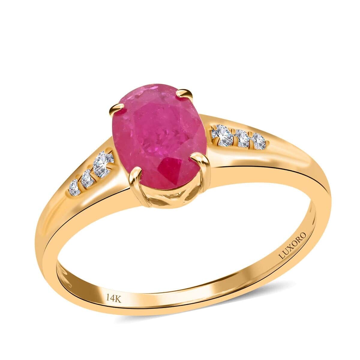 Certified & Appraised Luxoro 14K Yellow Gold AAA Montepuez Ruby and G-H I2 Diamond Ring (Size 5.5) 1.40 ctw image number 0