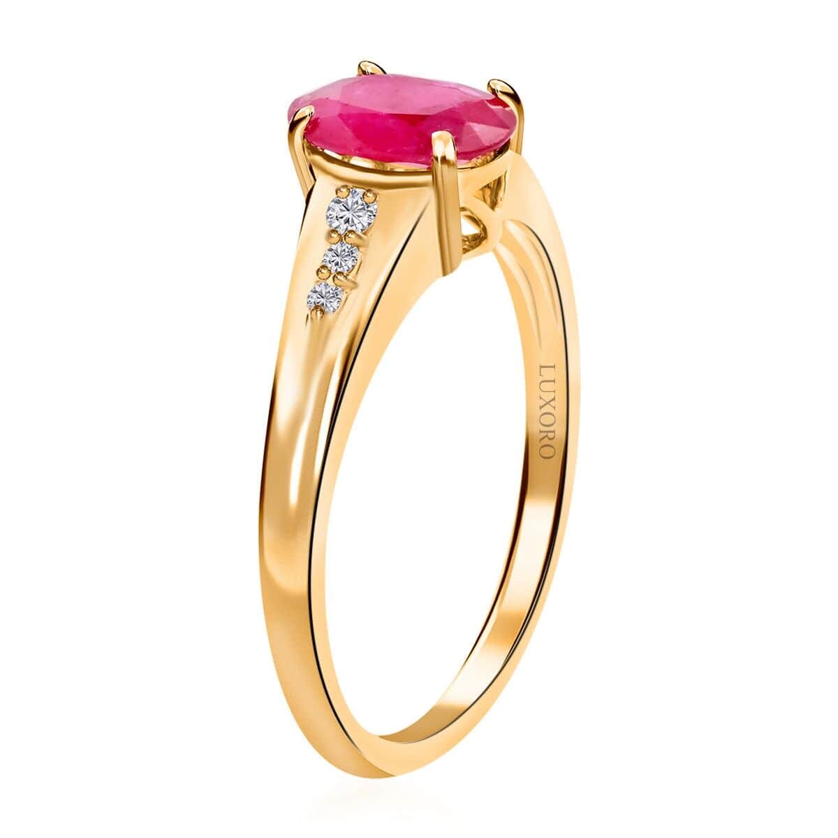 Certified & Appraised Luxoro 14K Yellow Gold AAA Montepuez Ruby and G-H I2 Diamond Ring (Size 5.5) 1.40 ctw image number 3