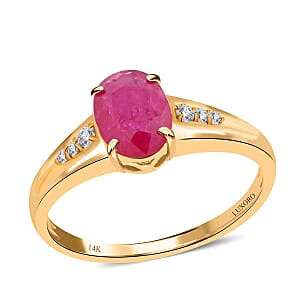 Certified & Appraised Luxoro 14K Yellow Gold AAA Montepuez Ruby and G-H I2 Diamond Ring (Size 7.5) 1.40 ctw