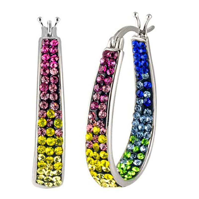 Multi Color Austrian Crystal Earrings in Platinum Bond