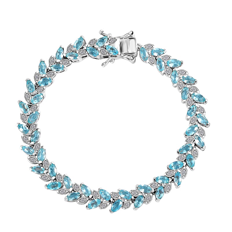 Betroka Blue Apatite and White Zircon Leaf Bracelet in Platinum Over Sterling Silver (6.50 In) 9.15 ctw