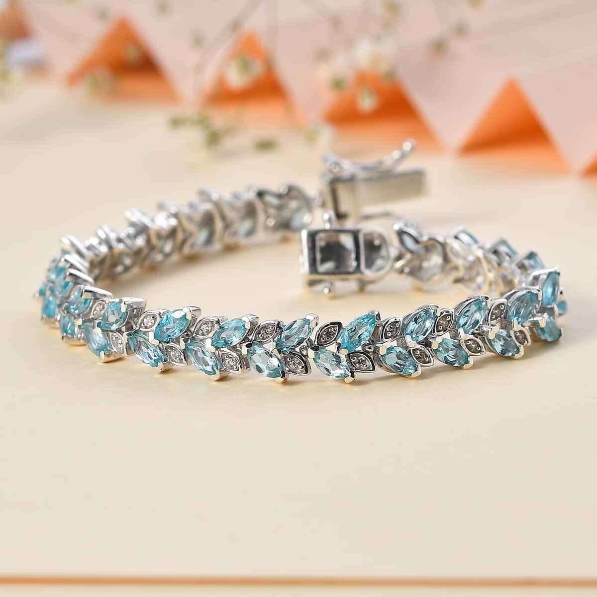 Madagascar Paraiba Apatite and White Zircon Bracelet in Platinum Over Sterling Silver (6.50 In) 7.90 ctw image number 1