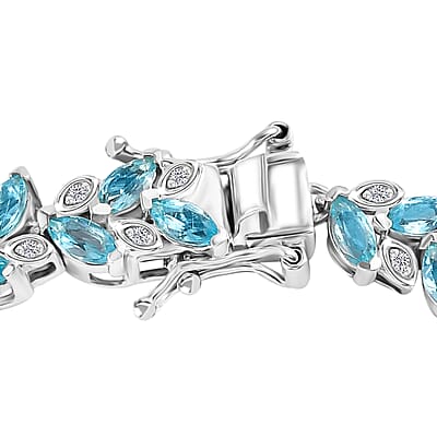 Betroka Blue Apatite and White Zircon Leaf Bracelet in Platinum Over Sterling Silver (6.50 In) 9.15 ctw
