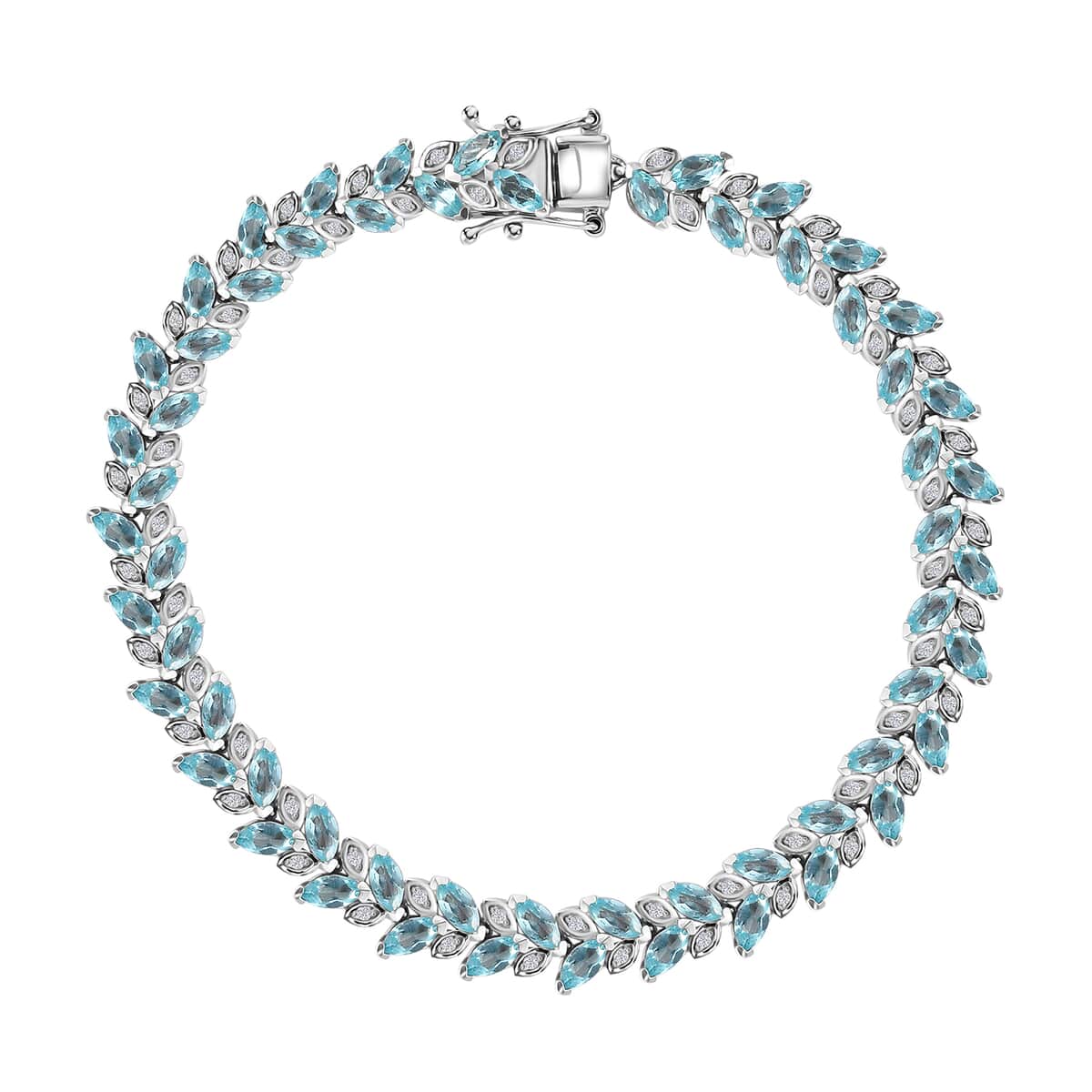 Betroka Blue Apatite and White Zircon Leaf Bracelet in Platinum Over Sterling Silver (8.00 In) 10.25 ctw image number 0