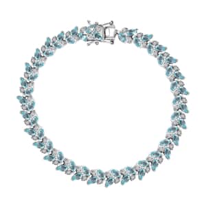 Betroka Blue Apatite and White Zircon Leaf Bracelet in Platinum Over Sterling Silver (8.00 In) 10.25 ctw