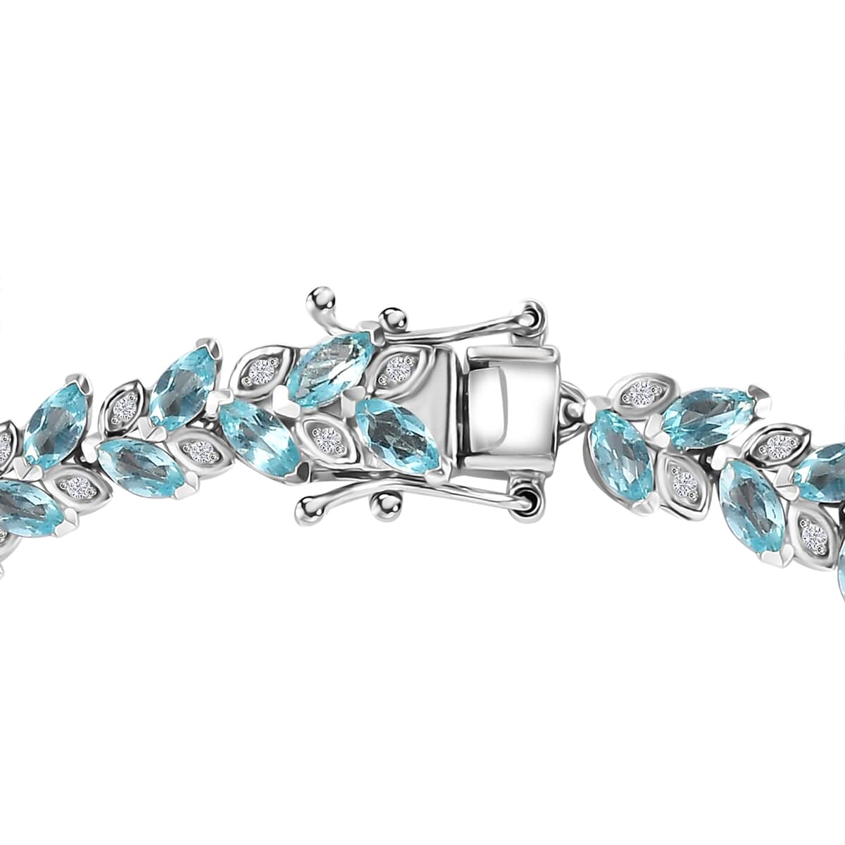 Betroka Blue Apatite and White Zircon Leaf Bracelet in Platinum Over Sterling Silver (8.00 In) 10.25 ctw image number 3