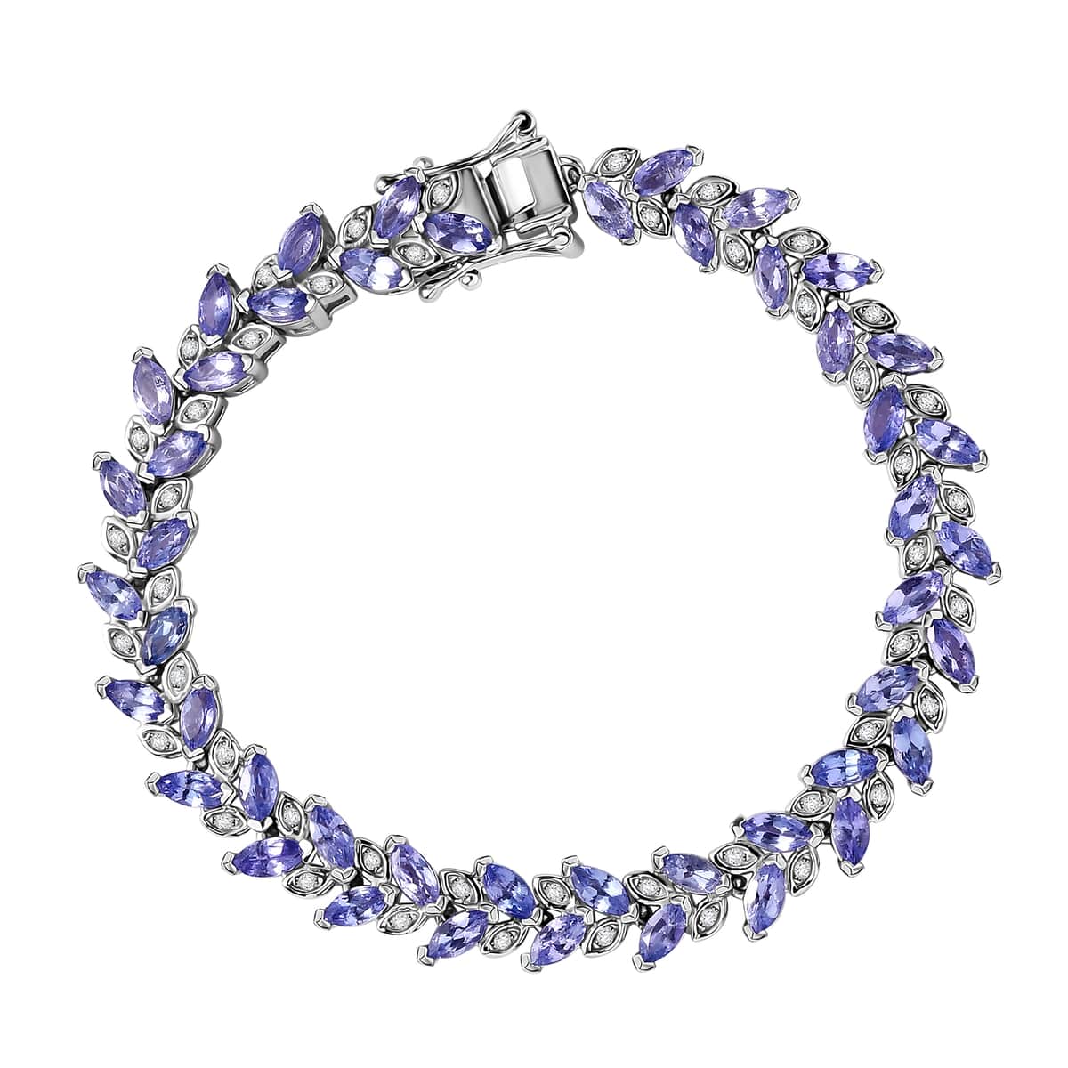 Tanzanite and White Zircon Bracelet in Platinum Over Sterling Silver (8.00 In) 7.60 ctw image number 0