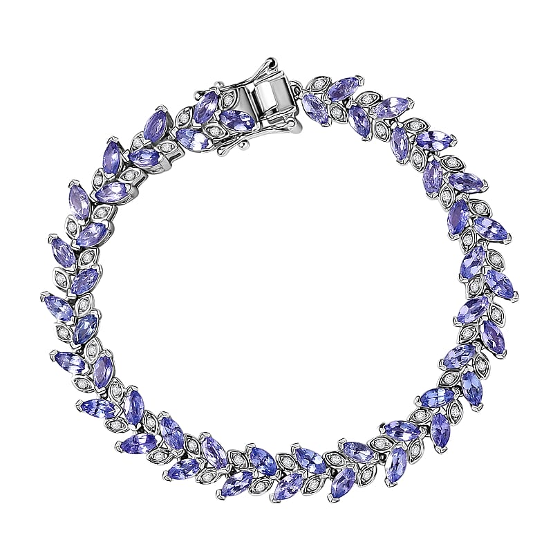 Tanzanite and White Zircon Bracelet in Platinum Over Sterling Silver (8.00 In) 7.60 ctw