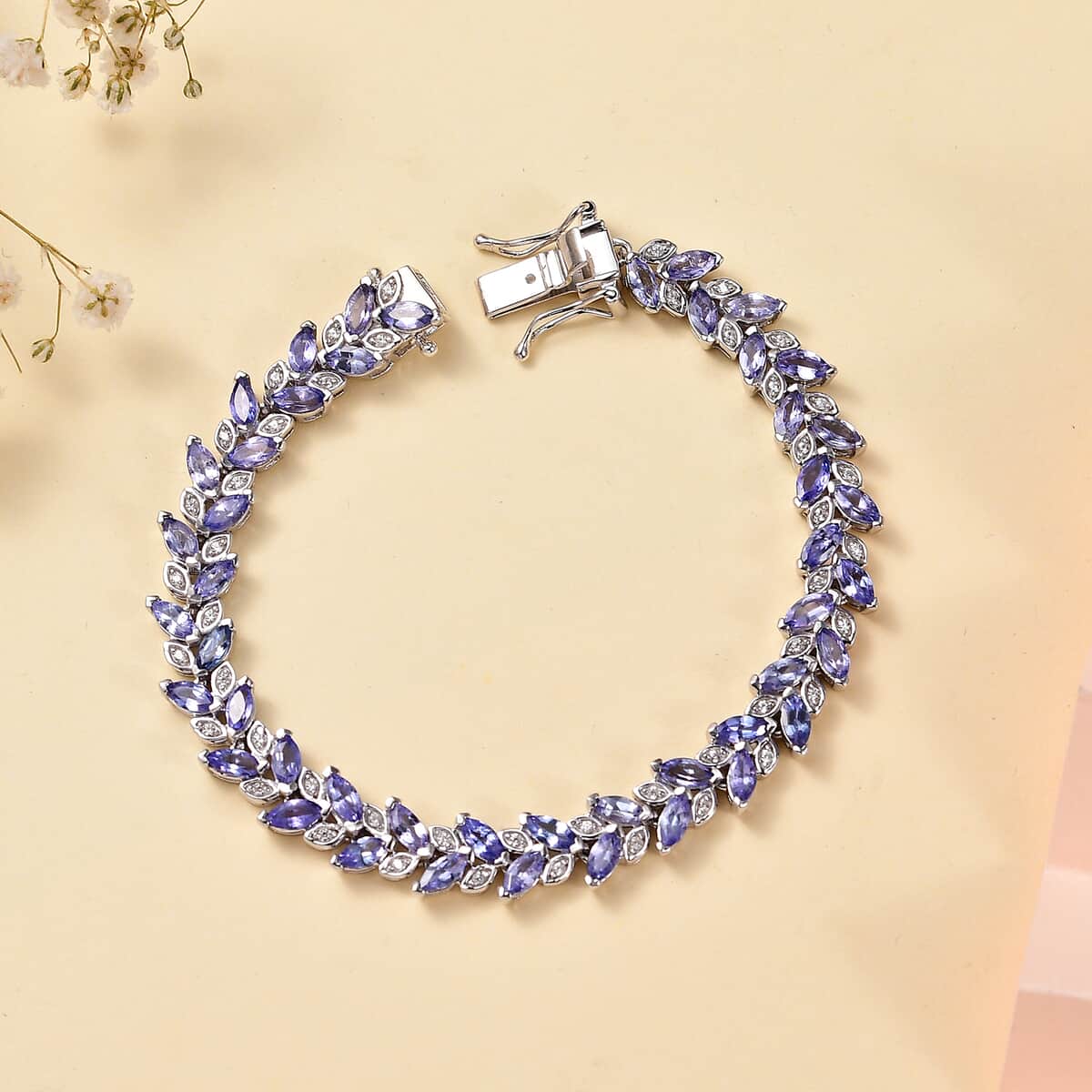 Tanzanite and White Zircon Bracelet in Platinum Over Sterling Silver (8.00 In) 7.60 ctw image number 1