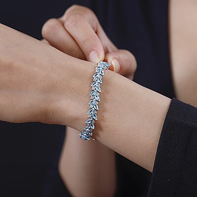 Tanzanite and White Zircon Bracelet in Platinum Over Sterling Silver (8.00 In) 7.60 ctw