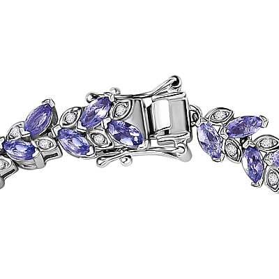 Tanzanite and White Zircon Bracelet in Platinum Over Sterling Silver (8.00 In) 7.60 ctw