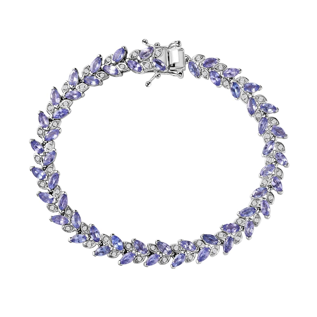 Tanzanite and White Zircon Leaf Bracelet in Platinum Over Sterling Silver (7.25 In) 9.20 ctw image number 0