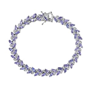 Tanzanite and White Zircon Leaf Bracelet in Platinum Over Sterling Silver (7.25 In) 9.20 ctw