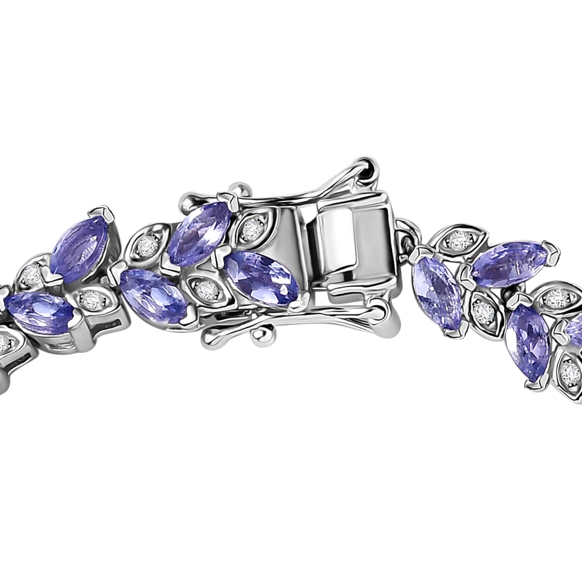 Tanzanite and White Zircon Leaf Bracelet in Platinum Over Sterling Silver (7.25 In) 9.20 ctw image number 3