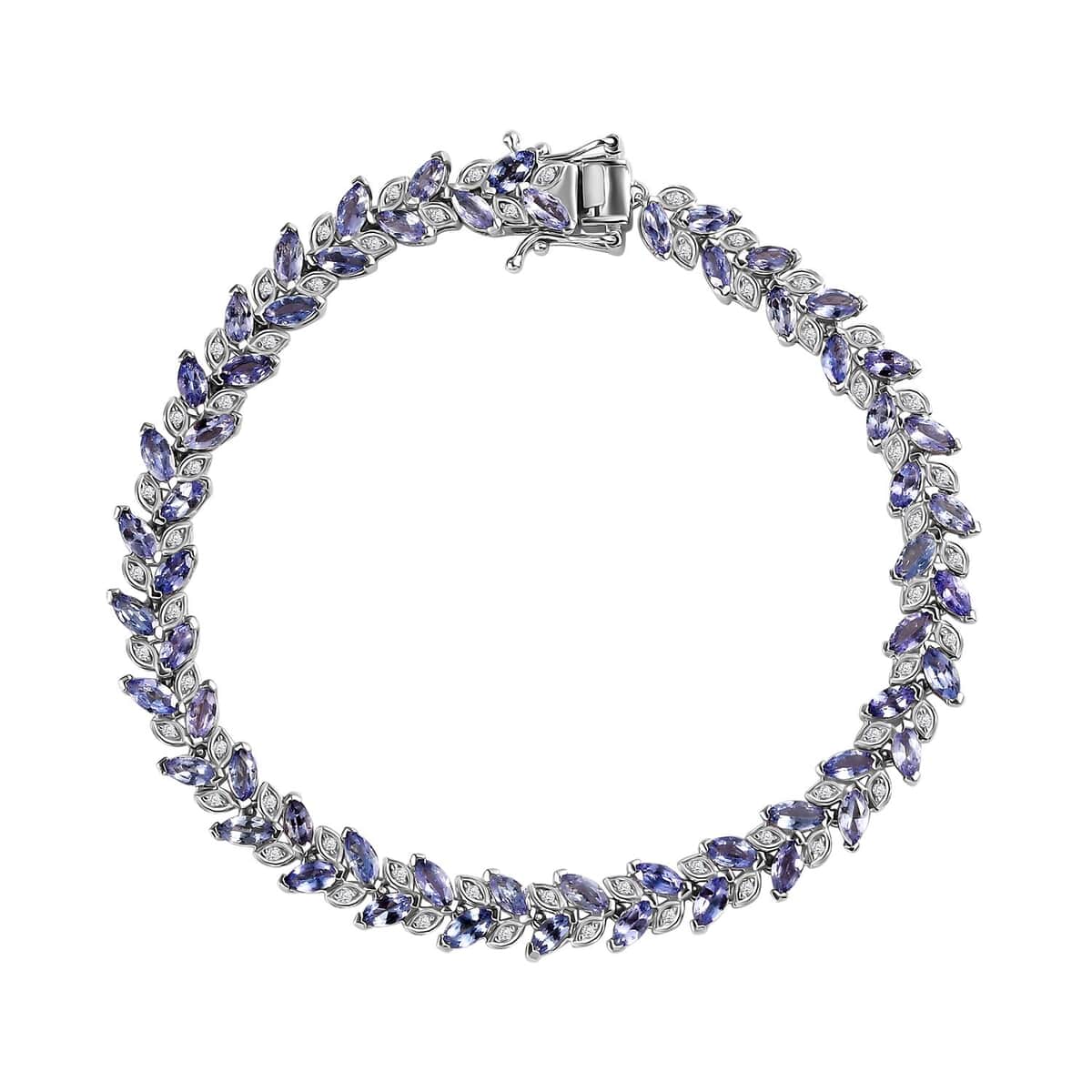 Tanzanite and White Zircon Leaf Bracelet in Platinum Over Sterling Silver (8.00 In) 9.90 ctw image number 0