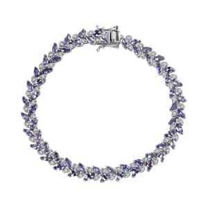 Tanzanite and White Zircon Leaf Bracelet in Platinum Over Sterling Silver (8.00 In) 9.90 ctw