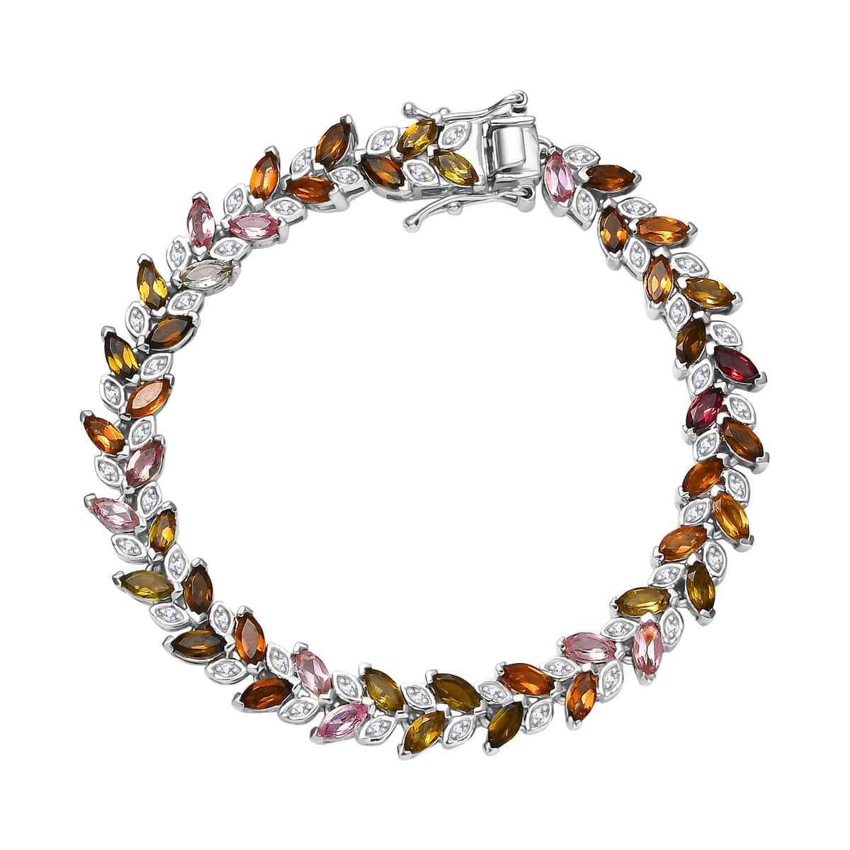 Multi-Tourmaline and White Zircon Leaf Bracelet in Platinum Over Sterling Silver (6.50 In) 7.50 ctw image number 0