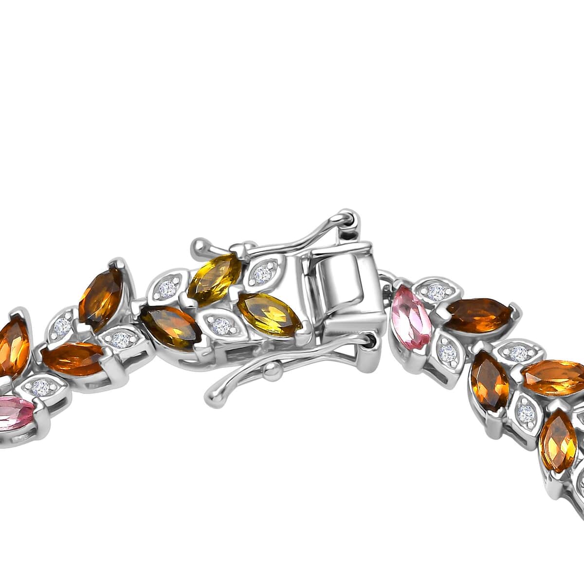 Multi-Tourmaline and White Zircon Leaf Bracelet in Platinum Over Sterling Silver (6.50 In) 7.50 ctw image number 3