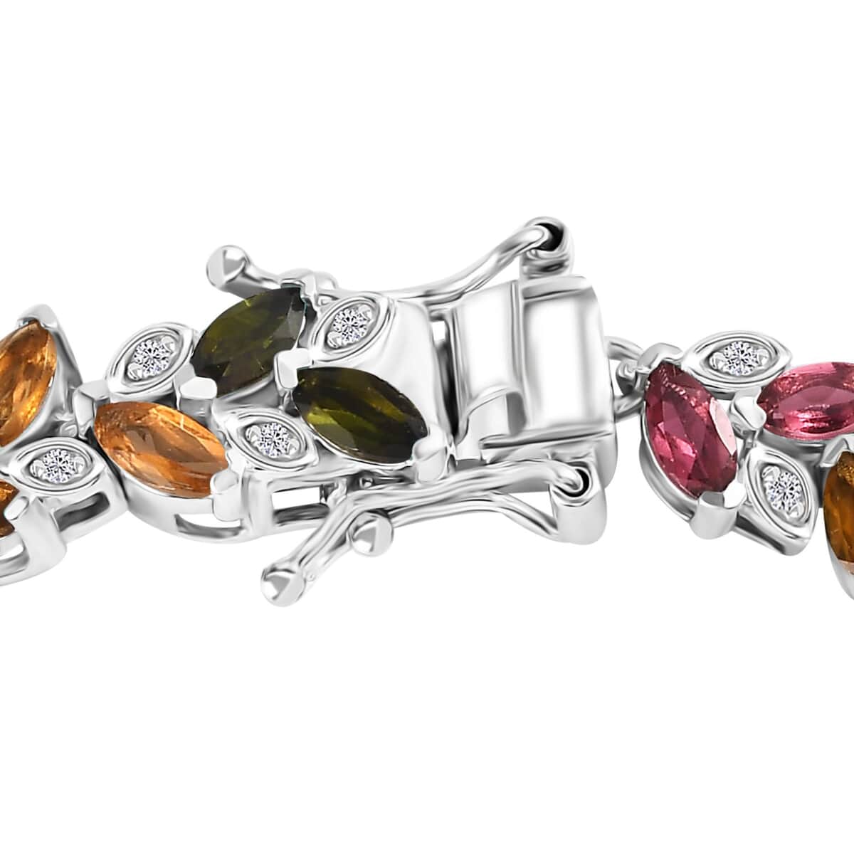 Multi-Tourmaline and White Zircon Leaf Bracelet in Platinum Over Sterling Silver (8.00 In) 9.00 ctw image number 3