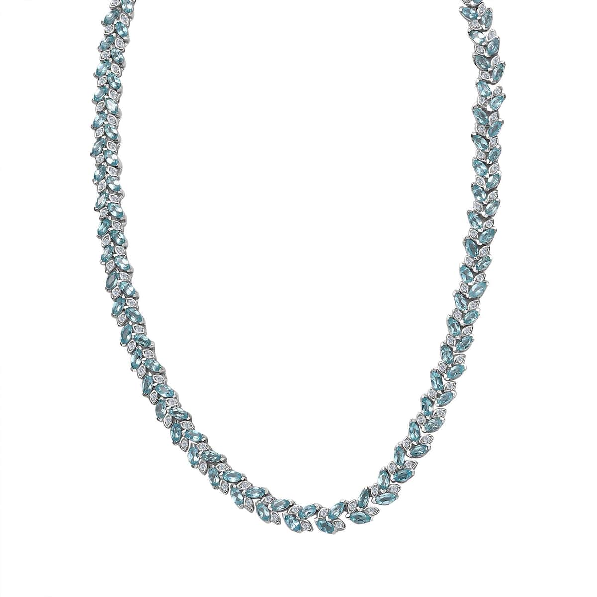 Betroka Blue Apatite and White Zircon Leaf Necklace 18 Inches in Platinum Over Sterling Silver 23.60 ctw image number 0