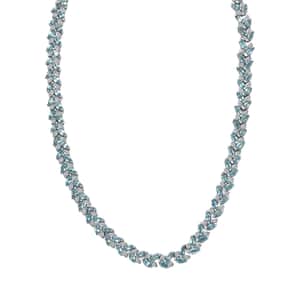 Betroka Blue Apatite and White Zircon Leaf Necklace 18 Inches in Platinum Over Sterling Silver 23.60 ctw