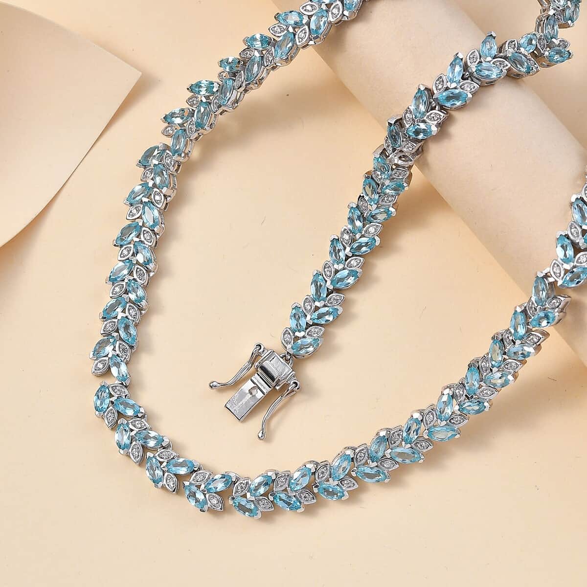 Doorbuster Madagascar Blue Apatite and White Zircon Necklace 18 Inches in Platinum Over Sterling Silver 23.60 ctw image number 1