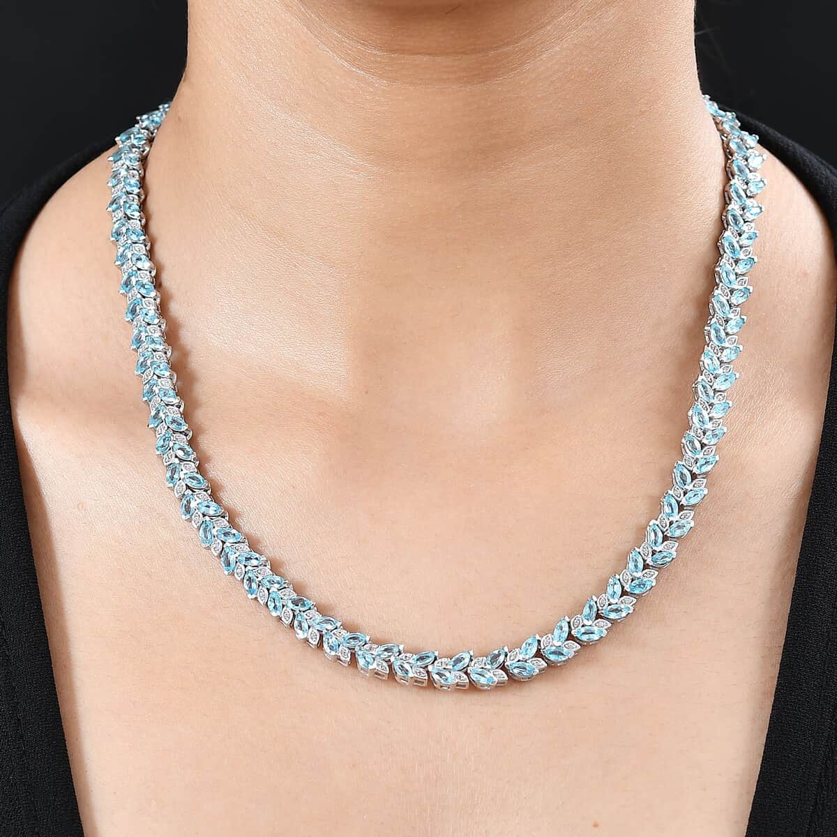 Betroka Blue Apatite and White Zircon Leaf Necklace 18 Inches in Platinum Over Sterling Silver 23.60 ctw image number 2