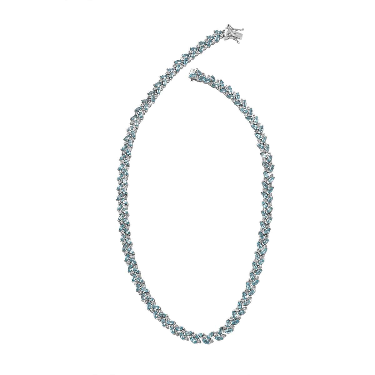 Betroka Blue Apatite and White Zircon Leaf Necklace 18 Inches in Platinum Over Sterling Silver 23.60 ctw image number 3