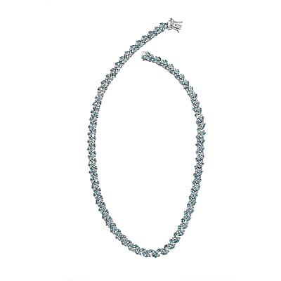 Betroka Blue Apatite and White Zircon Leaf Necklace 18 Inches in Platinum Over Sterling Silver 23.60 ctw